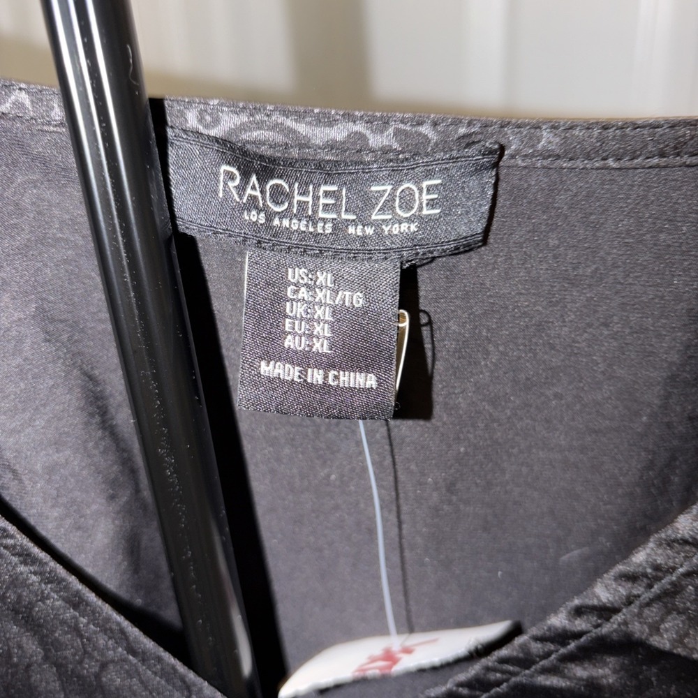 Rachel‎ Zoe Black Satin Blouse V-Neck Long Sleeve XL - Picture 4 of 8
